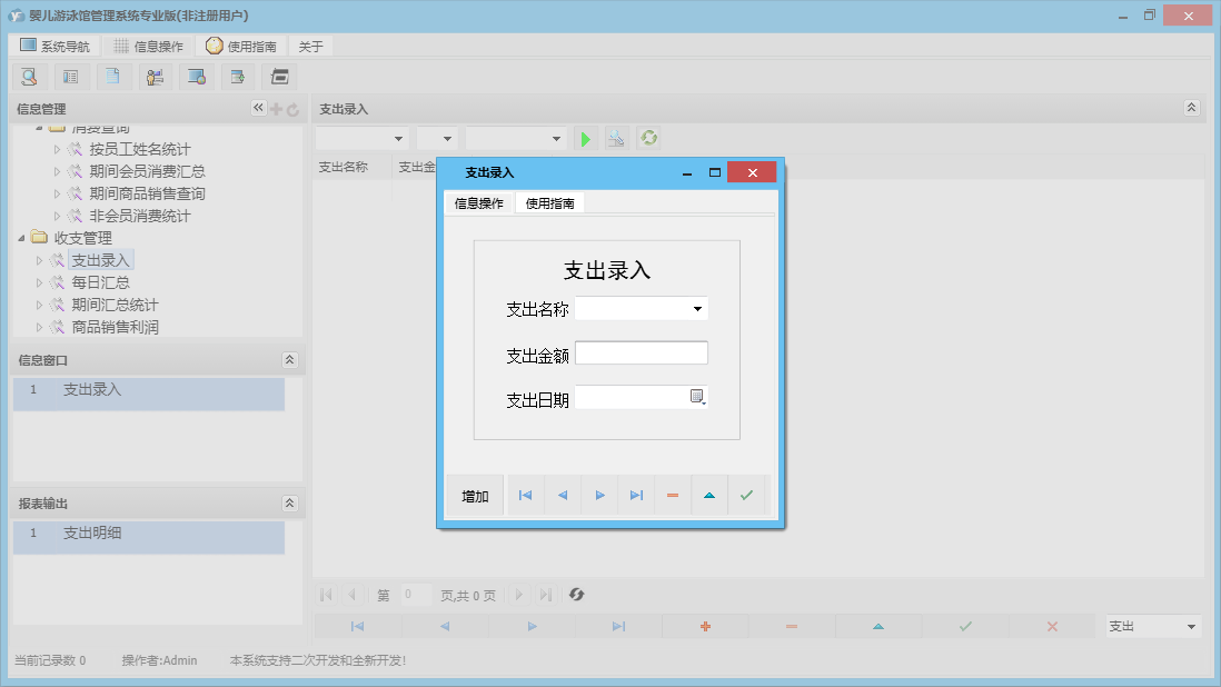 支出录入信息窗口