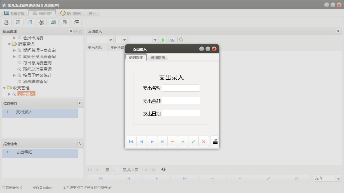 支出录入信息窗口