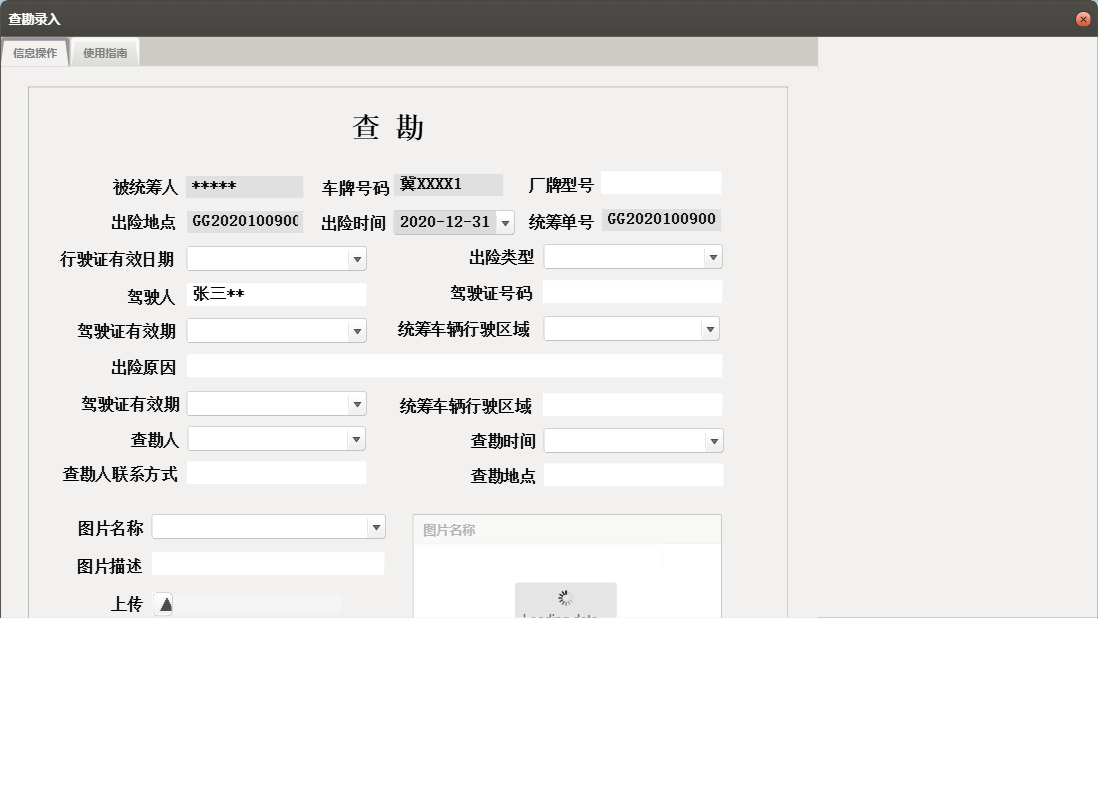 查勘录入信息窗口
