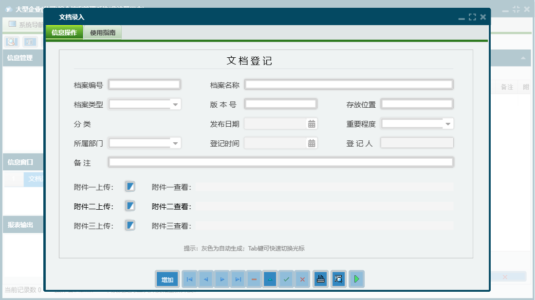 文档录入信息窗口