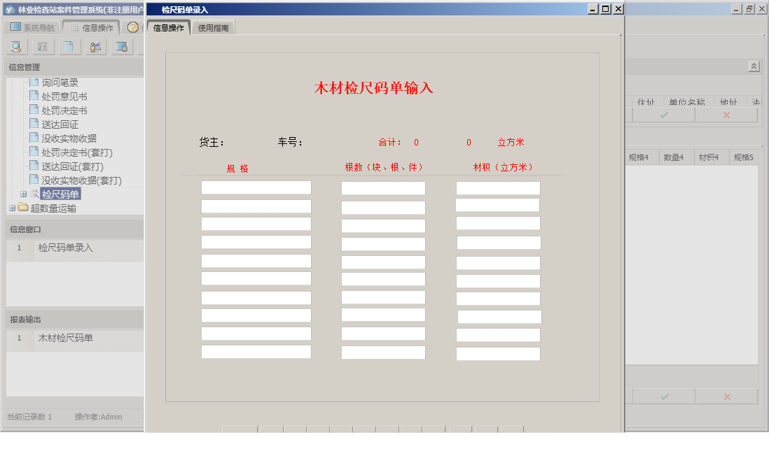 检尺码单录入信息窗口