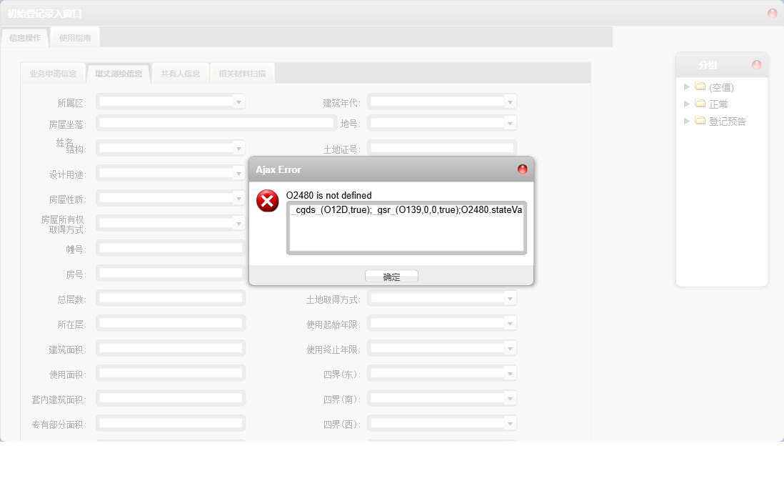 初始登记录入窗口信息窗口