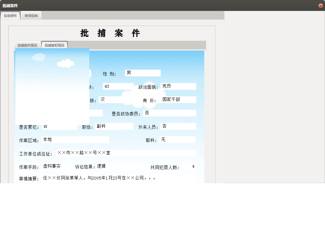 批捕案件信息窗口