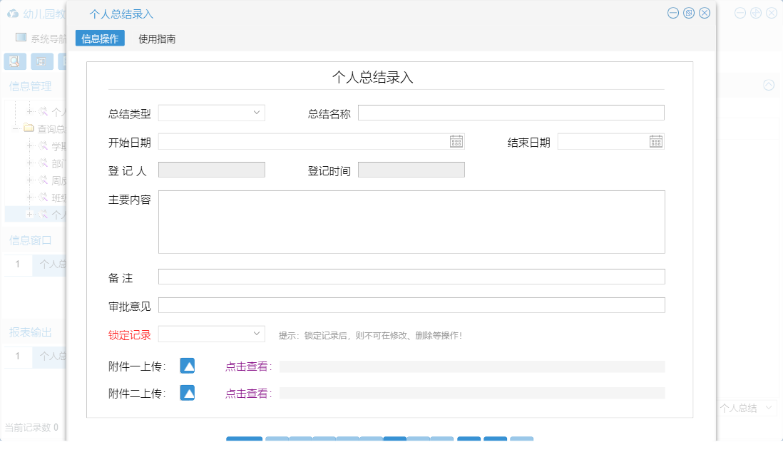 个人总结录入信息窗口
