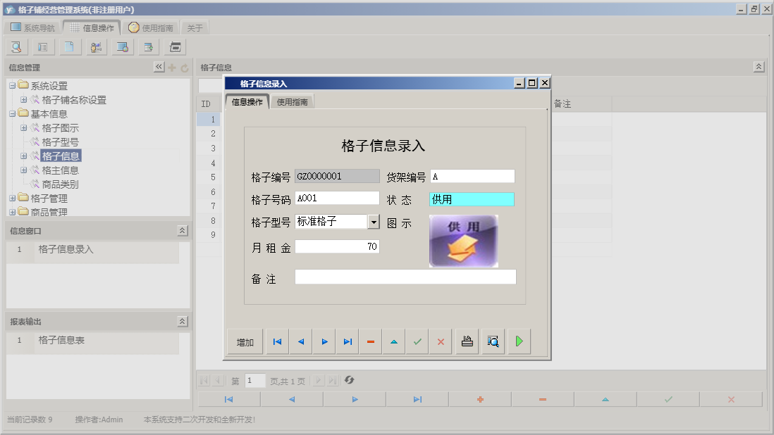 格子信息录入信息窗口