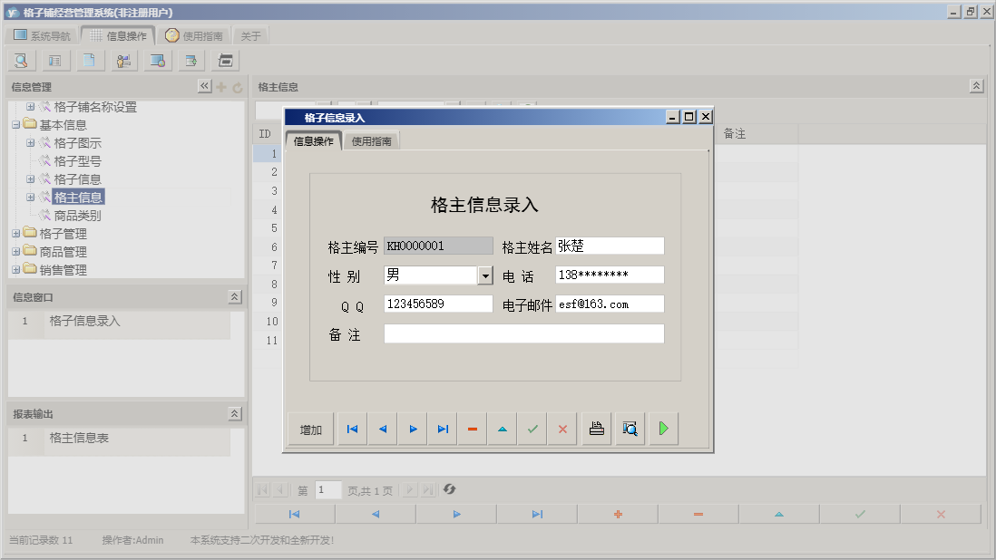 格子信息录入信息窗口